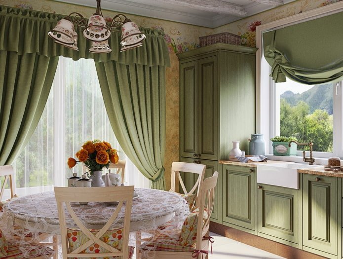 simple lambrequin in the kitchen interior