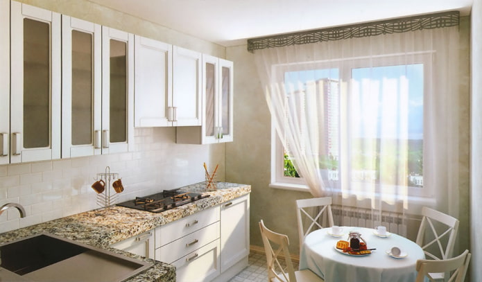 openwork lambrequin in the kitchen interior