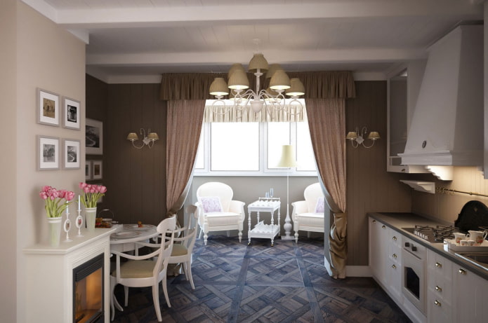 brown lambrequins in the kitchen interior