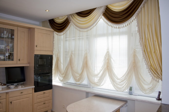 cascade lambrequin in the kitchen interior