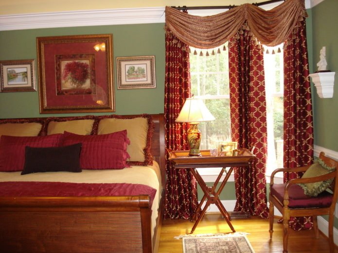 lambrequins with tassels in the bedroom interior