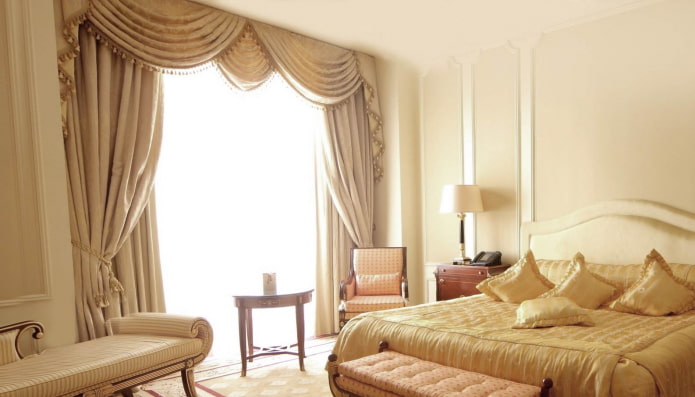 lambrequins with tassels in the bedroom interior