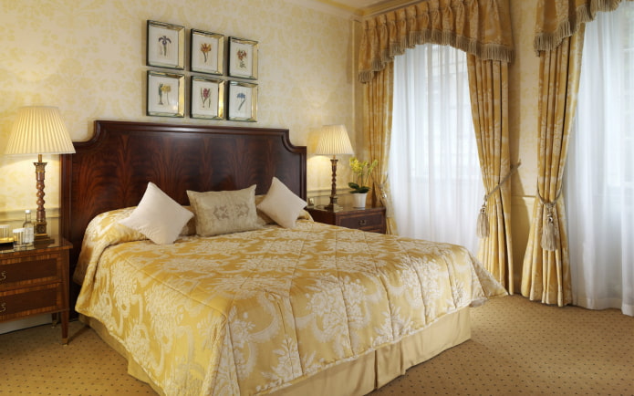 lambrequins with fringe in the bedroom