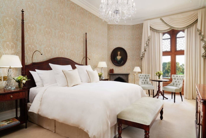 lambrequins with fringe in the bedroom