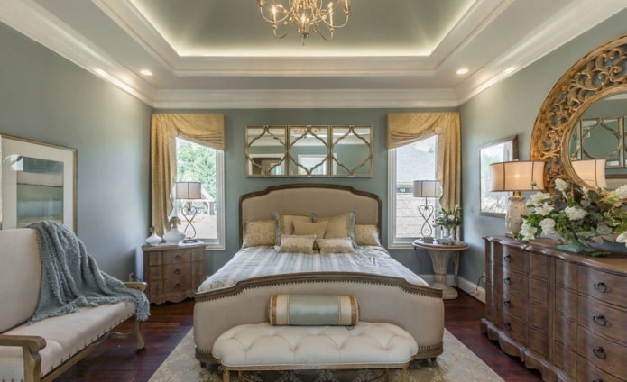 asymmetrical lambrequins in the bedroom