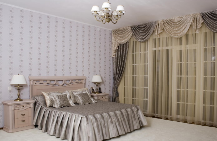 lambrequins with curtains in the bedroom