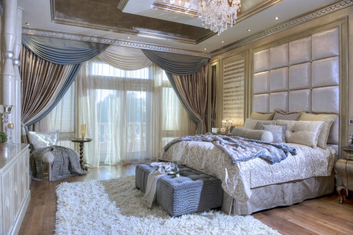 two-color lambrequins in the bedroom