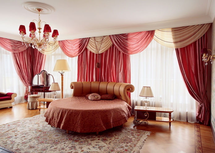 satin lambrequins in the bedroom interior