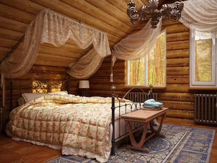 lambrequins in the bedroom in country style