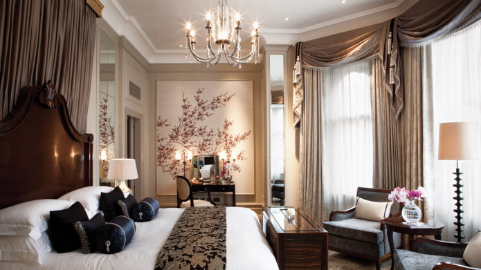 brown lambrequins in the bedroom