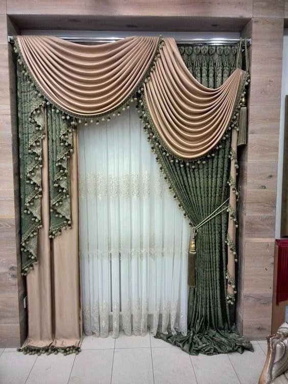 richly decorated lambrequin on one side