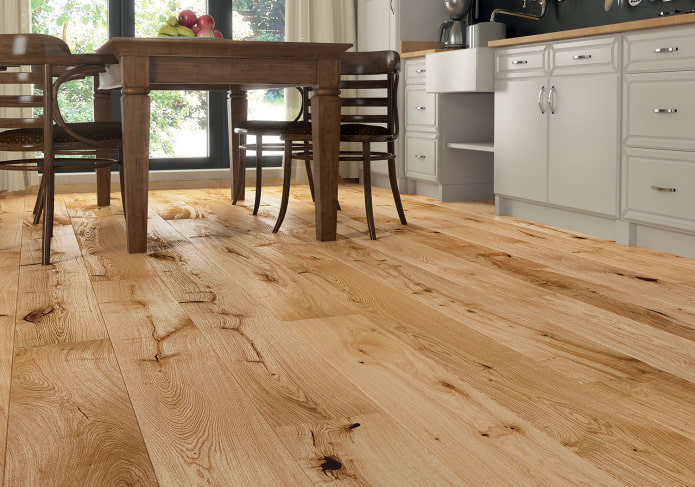 natural parquet board in the kitchen