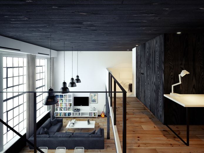 black ceiling made of laminated material