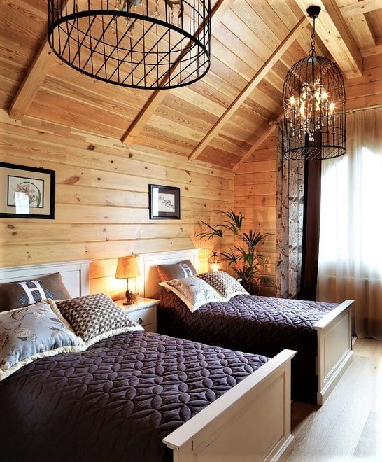 bedroom in a log house