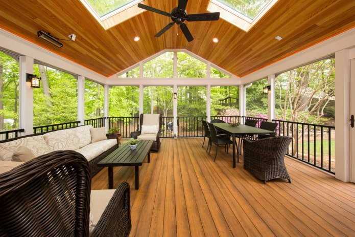 wooden ceiling on the veranda
