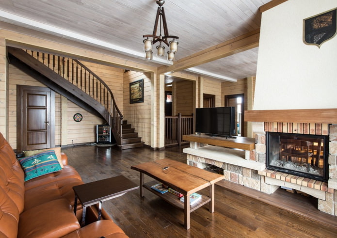 bleached oak on the ceiling in the living room