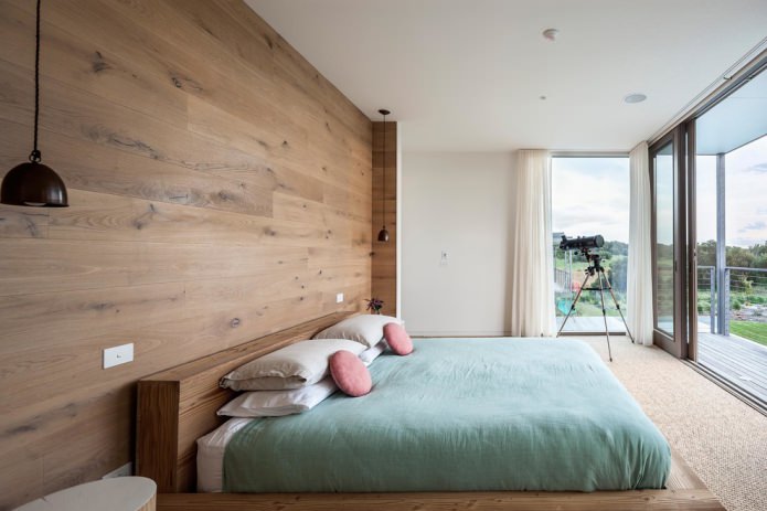 wooden panels on the wall in the bedroom