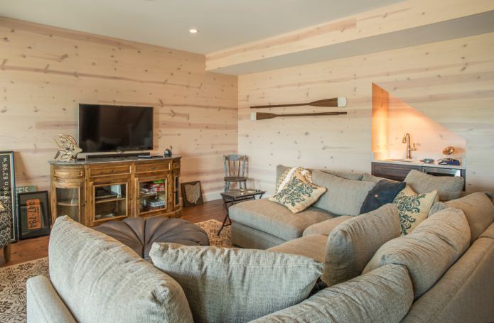 Light brown laminate on the wall in the living room