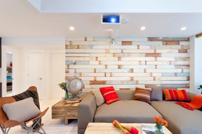 multicolored laminate on the wall in the living room