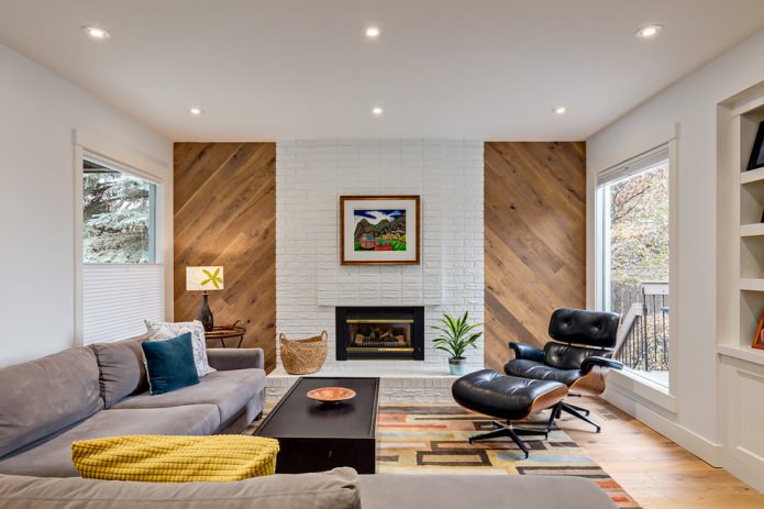 combination of finishing materials on the wall in the living room