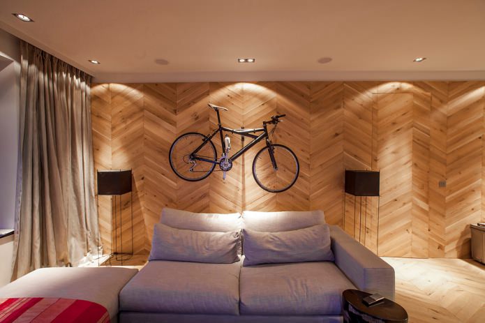 Parquet on the wall in the living room