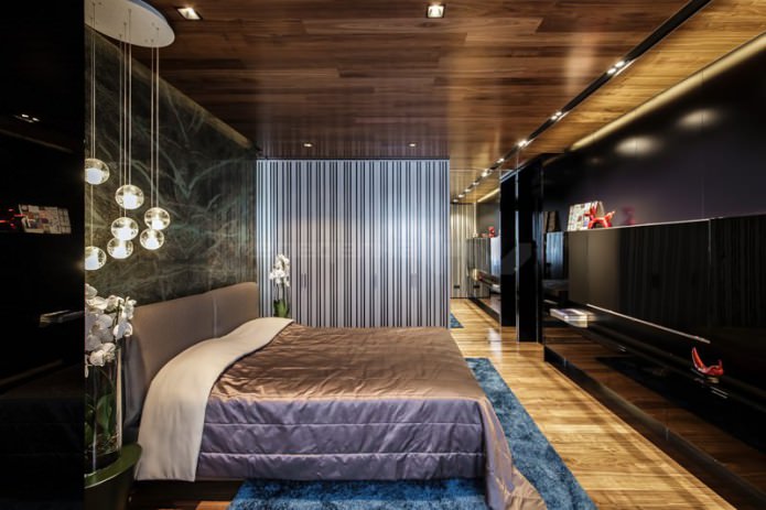 Laminate ceiling in the bedroom interior
