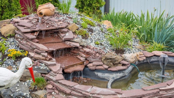 pond with a waterfall at the dacha