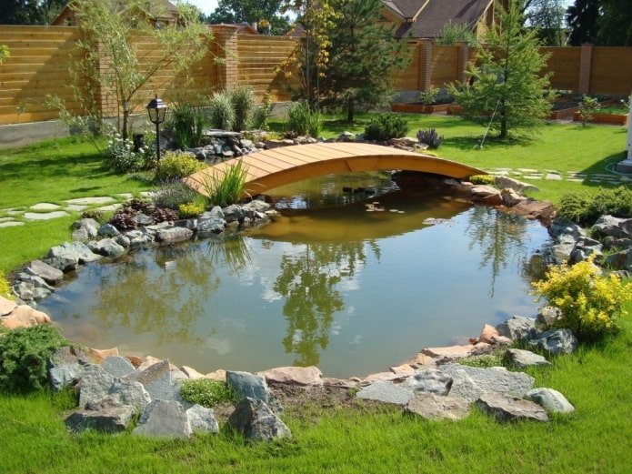 artificial pond and bridge