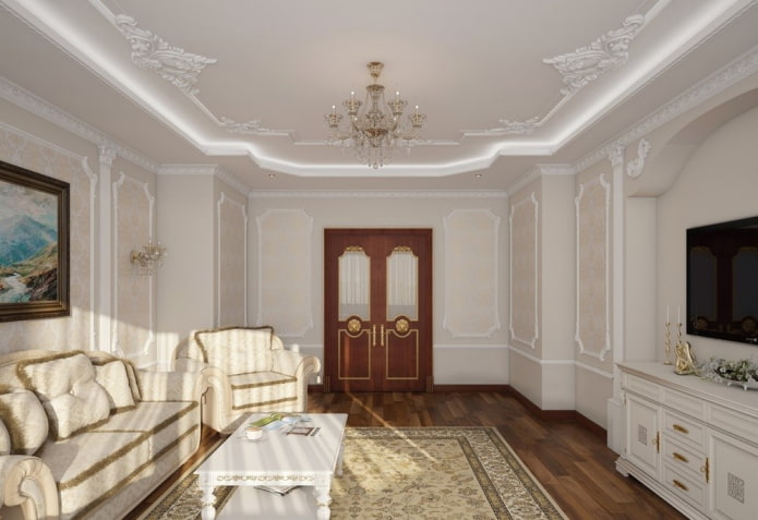 stucco decor along the perimeter of the ceiling