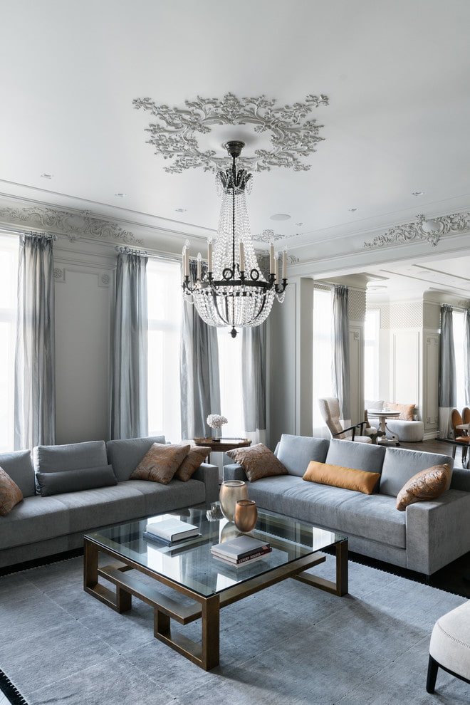 stucco decor on the ceiling in the living room