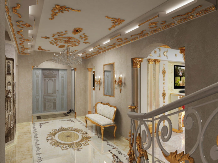 stucco decor on the ceiling in the hallway