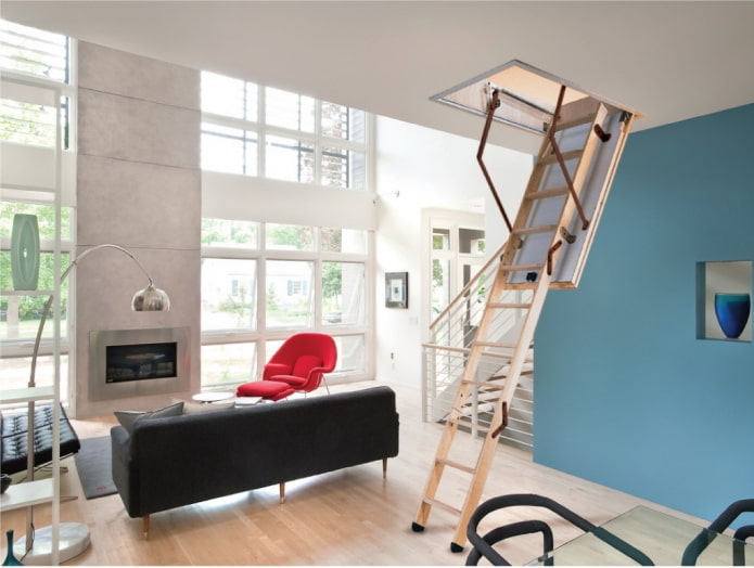 folding staircase in the interior of a private house