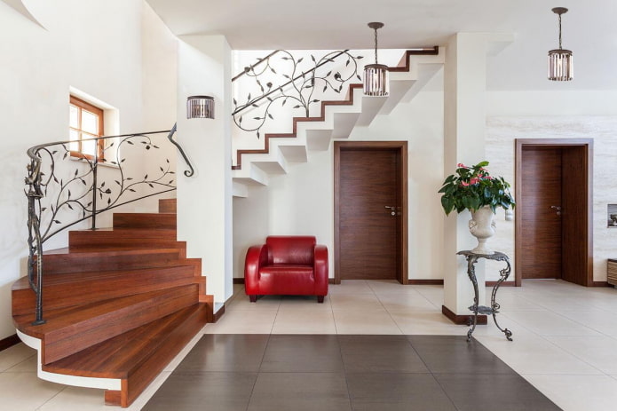 stairs in the hall in the interior of a private house