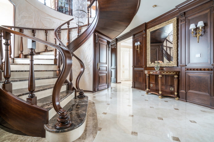 staircase in the interior of a house in a classic style