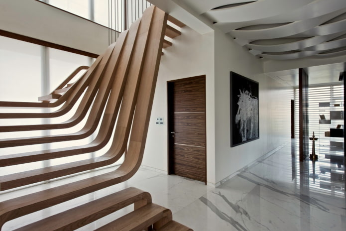 staircase in the interior of a house in the hi-tech style