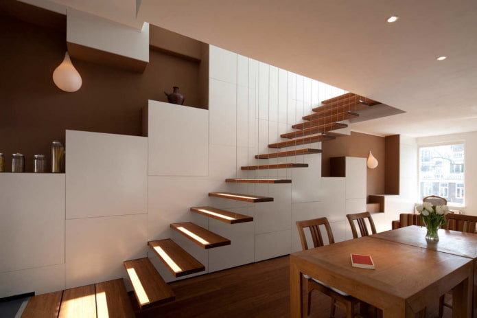 staircase in the interior of a house in the hi-tech style