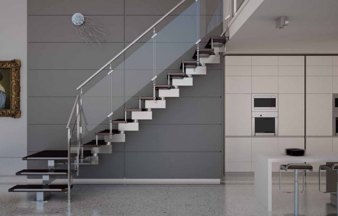 staircase in the interior of a house in the hi-tech style