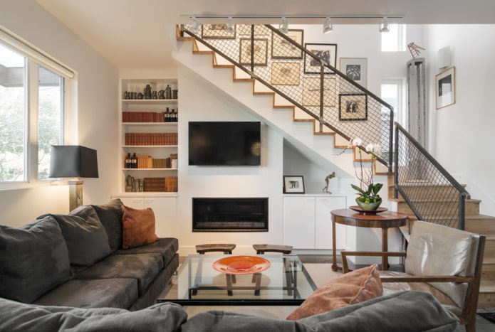 stairs in the living room in the interior of a private house