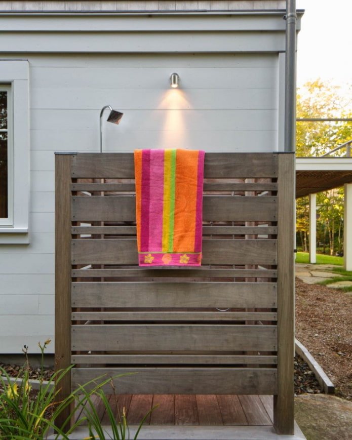 wooden shower outside the house