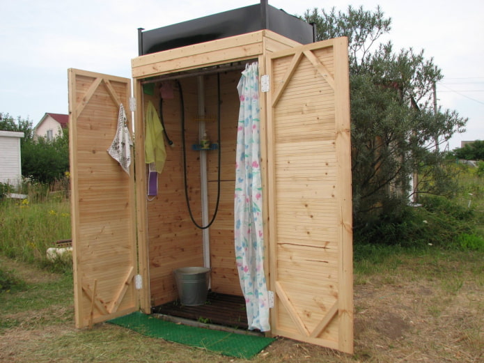 wooden shower in the garden