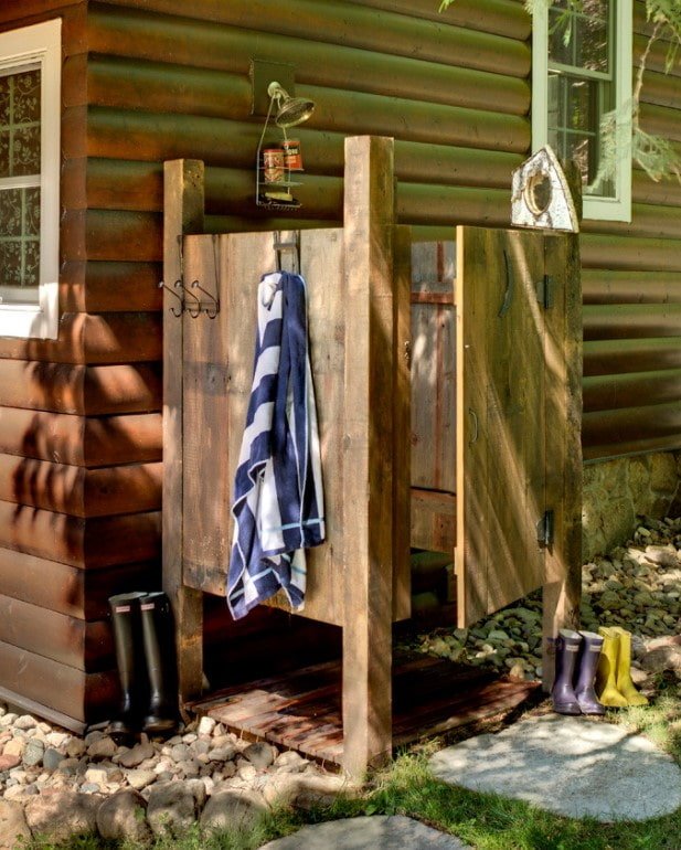 wooden shower outside