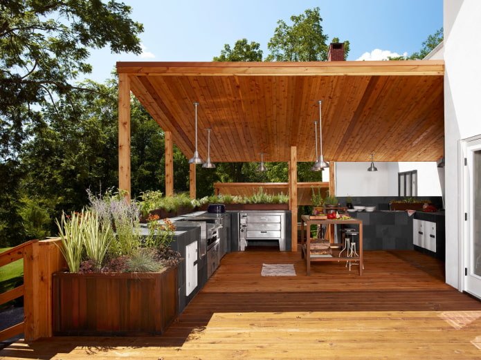 wooden summer kitchen