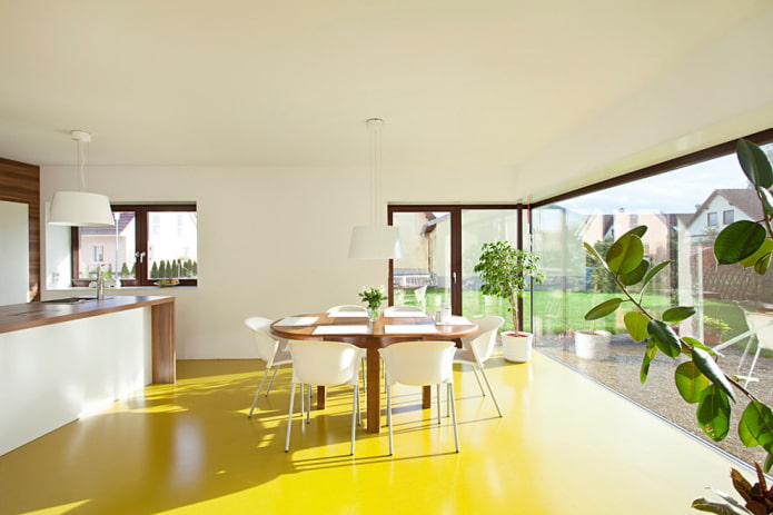 yellow linoleum in the kitchen interior