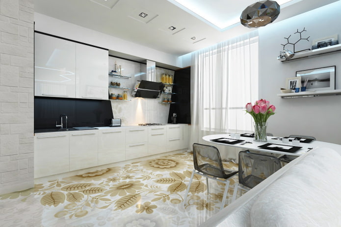 linoleum with patterns in the kitchen interior