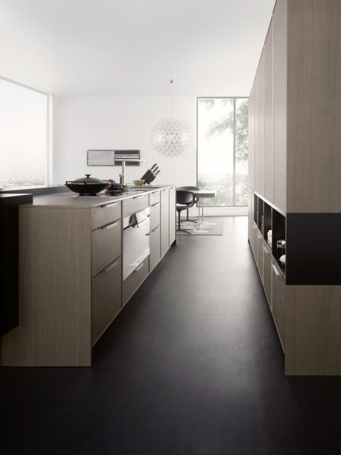 black linoleum in the kitchen interior
