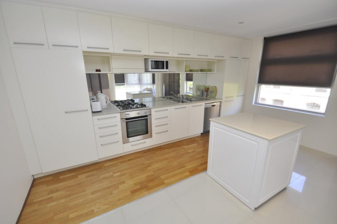 combined flooring in the kitchen interior