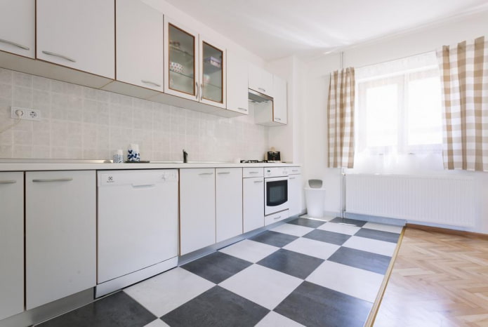 combined flooring in the kitchen interior