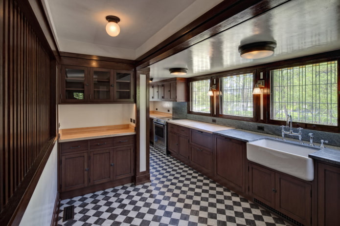 linoleum on the floor in the kitchen interior