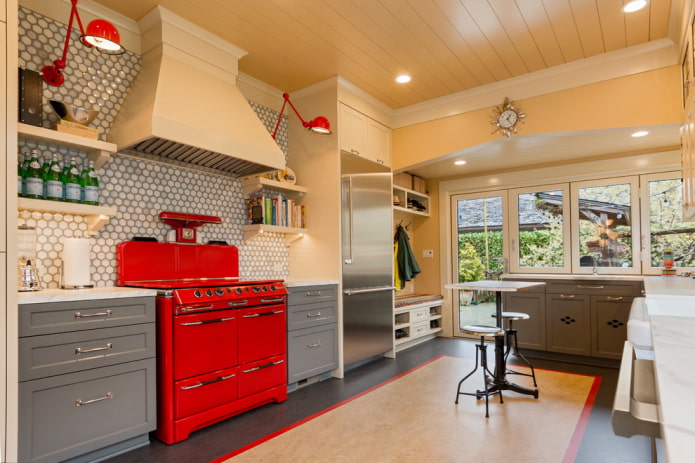 linoleum on the floor in the kitchen interior