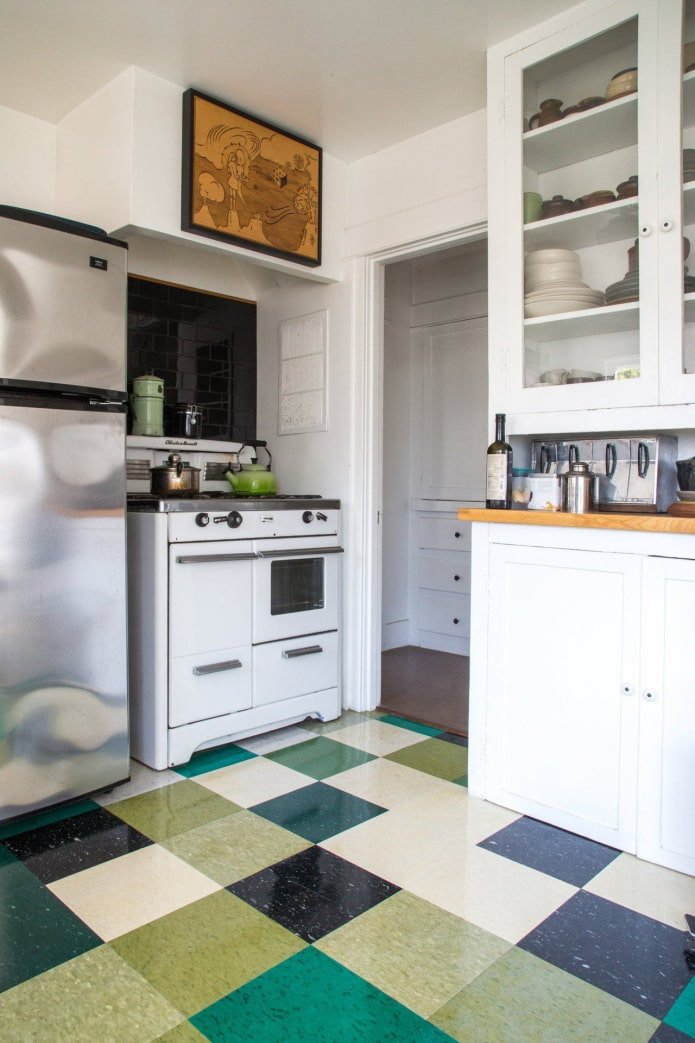 linoleum with geometric patterns in the kitchen interior